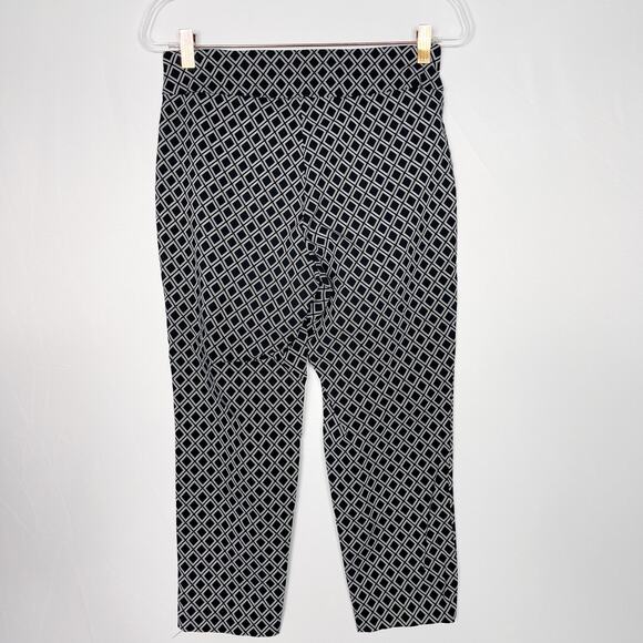 Premise Womens PM Black White Geometric Cropped Pants Petite Medium M Stretch - Picture 2 of 10